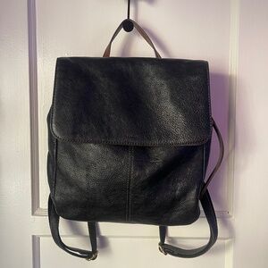Black and Brown Fossil Leather Backpack